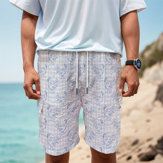 Rooster Plaid Pattern Print Men's Cargo Shorts