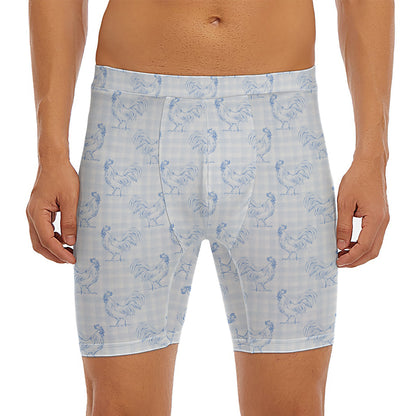Rooster Plaid Pattern Print Men's Long Boxer Briefs