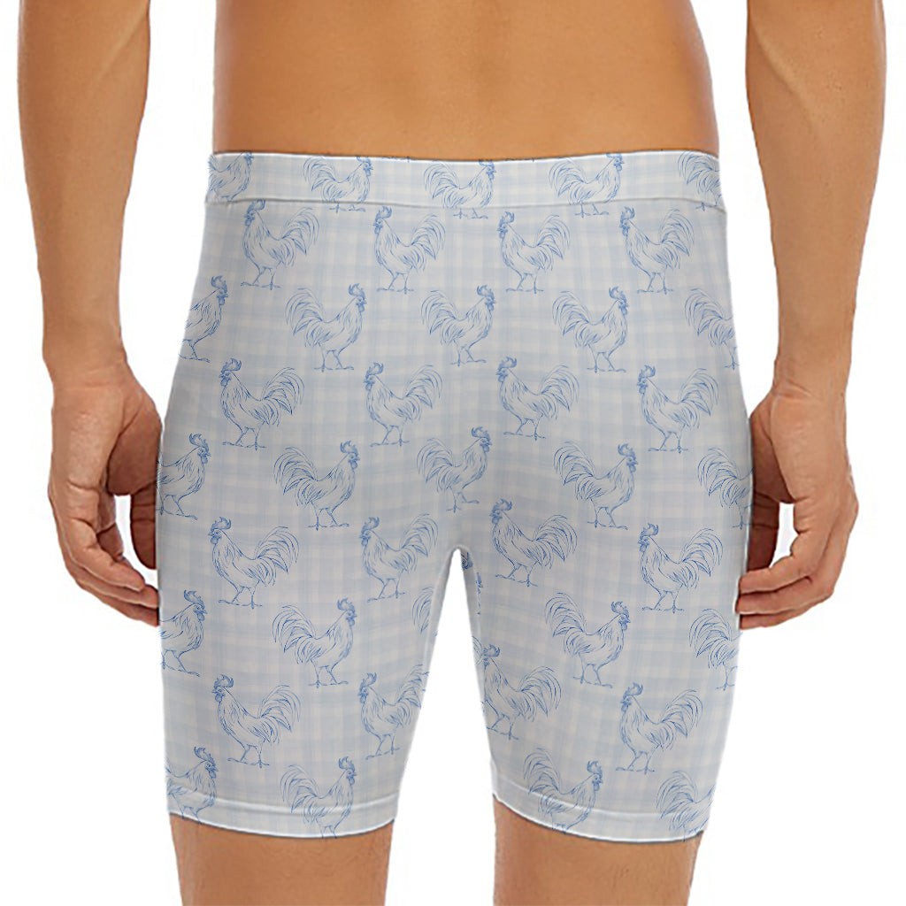 Rooster Plaid Pattern Print Men's Long Boxer Briefs