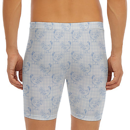 Rooster Plaid Pattern Print Men's Long Boxer Briefs