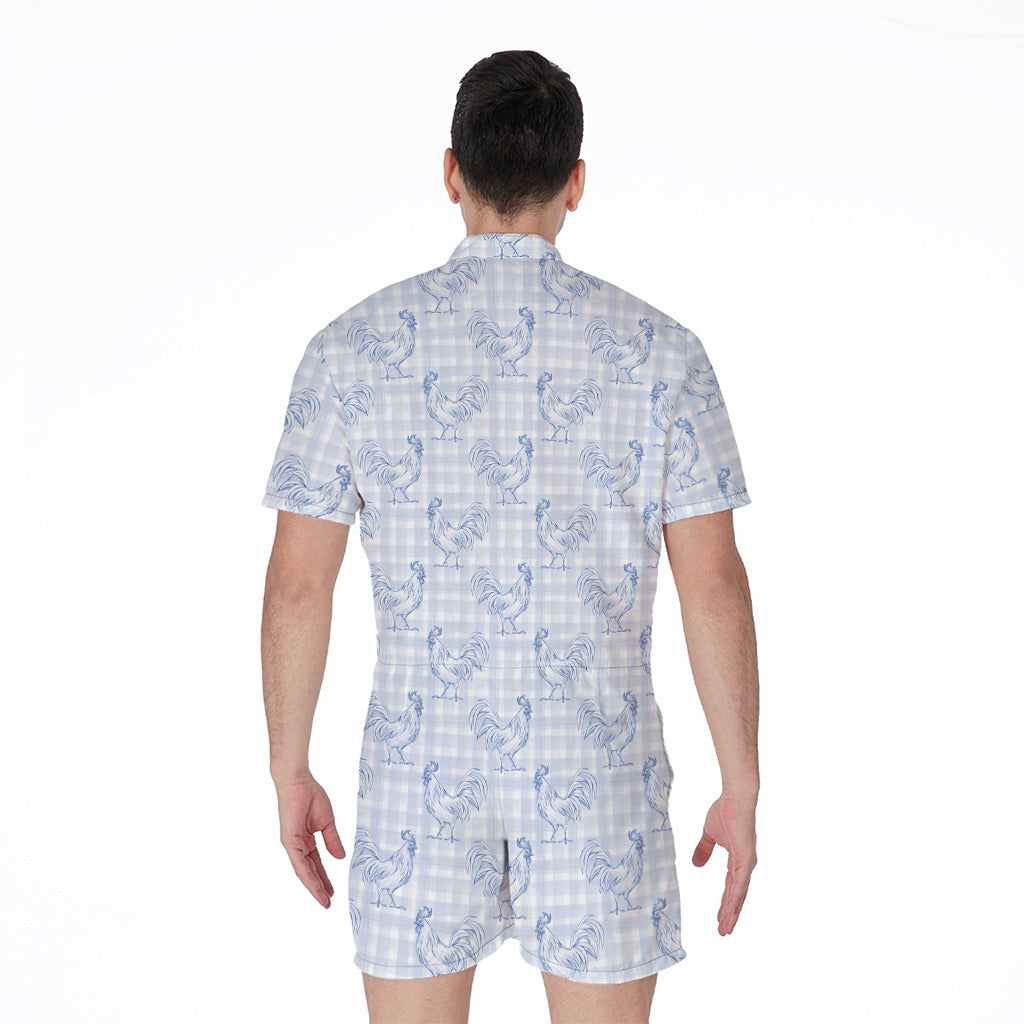 Rooster Plaid Pattern Print Men's Rompers
