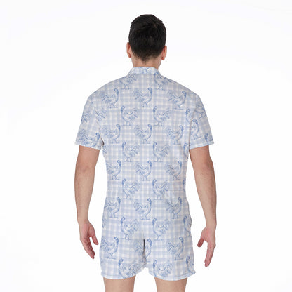 Rooster Plaid Pattern Print Men's Rompers