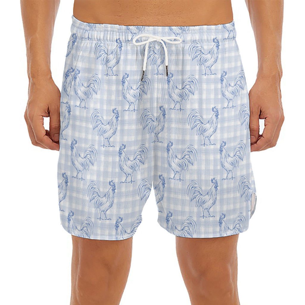 Rooster Plaid Pattern Print Men's Split Running Shorts