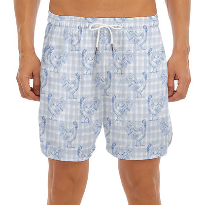Rooster Plaid Pattern Print Men's Split Running Shorts