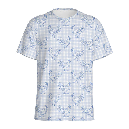 Rooster Plaid Pattern Print Men's Sports T-Shirt