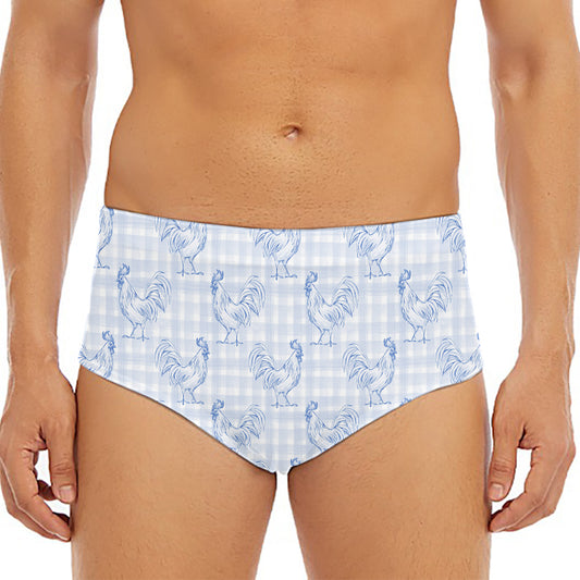 Rooster Plaid Pattern Print Men's Triangle Swim Briefs