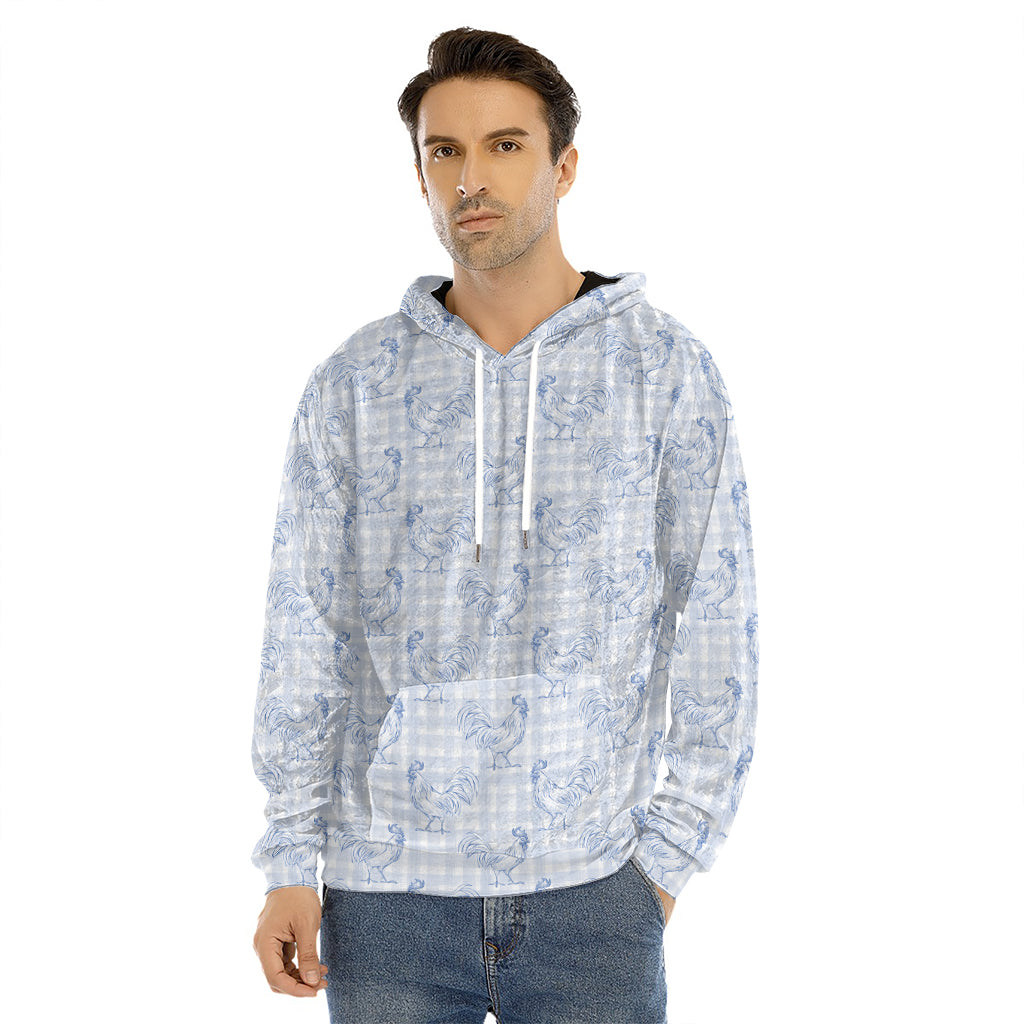 Rooster Plaid Pattern Print Men's Velvet Pullover Hoodie