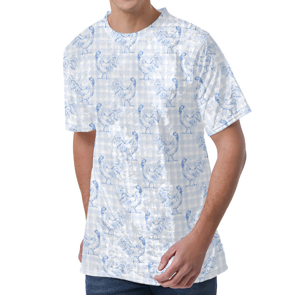Rooster Plaid Pattern Print Men's Velvet T-Shirt