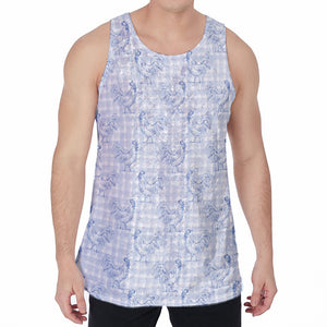 Rooster Plaid Pattern Print Men's Velvet Tank Top