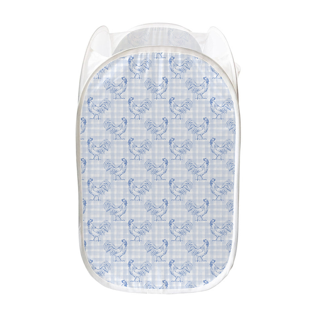 Rooster Plaid Pattern Print Mesh Laundry Hamper