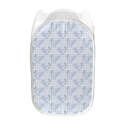 Rooster Plaid Pattern Print Mesh Laundry Hamper