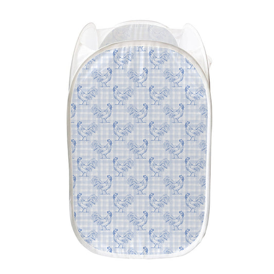 Rooster Plaid Pattern Print Mesh Laundry Hamper