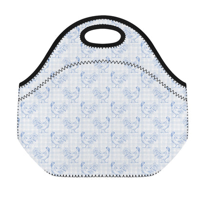 Rooster Plaid Pattern Print Neoprene Lunch Bag