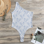 Rooster Plaid Pattern Print One Shoulder Bodysuit