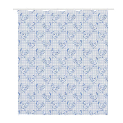 Rooster Plaid Pattern Print Polyester Shower Curtain
