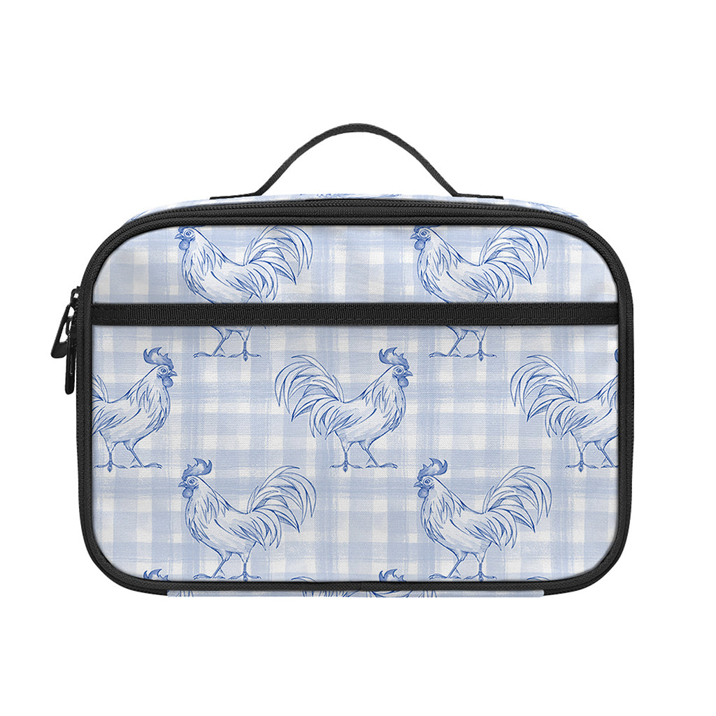 Rooster Plaid Pattern Print Portable Lunch Bag