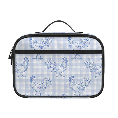 Rooster Plaid Pattern Print Portable Lunch Bag