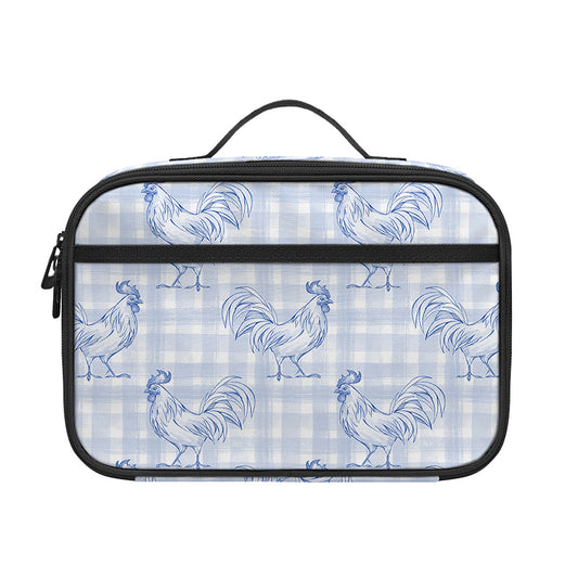Rooster Plaid Pattern Print Portable Lunch Bag