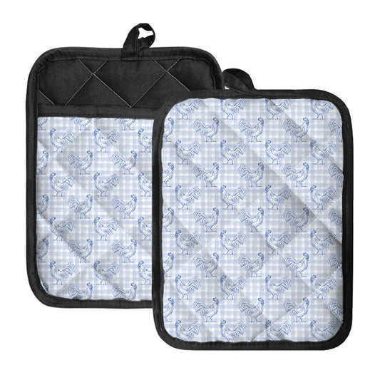 Rooster Plaid Pattern Print Pot Holders With Pocket