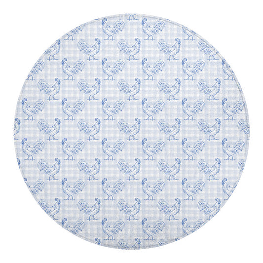 Rooster Plaid Pattern Print Round Blanket