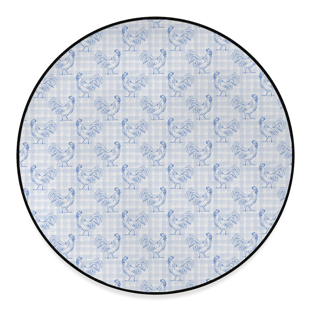 Rooster Plaid Pattern Print Round Floor Mat