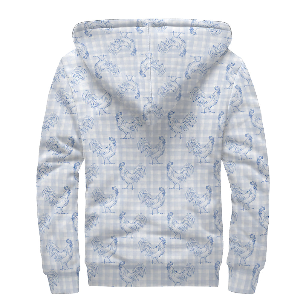 Rooster Plaid Pattern Print Sherpa Lined Zip Up Hoodie