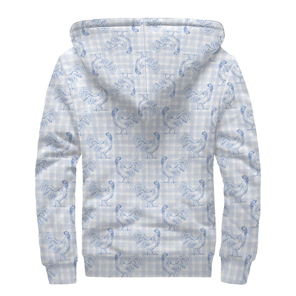 Rooster Plaid Pattern Print Sherpa Lined Zip Up Hoodie