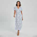 Rooster Plaid Pattern Print Short Sleeve Maxi Dress