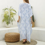 Rooster Plaid Pattern Print Silk V-Neck Kaftan Dress