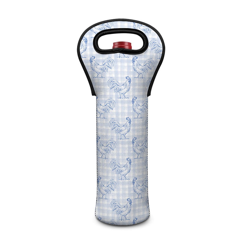 Rooster Plaid Pattern Print Single Neoprene Wine Tote