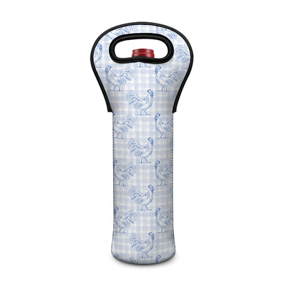 Rooster Plaid Pattern Print Single Neoprene Wine Tote