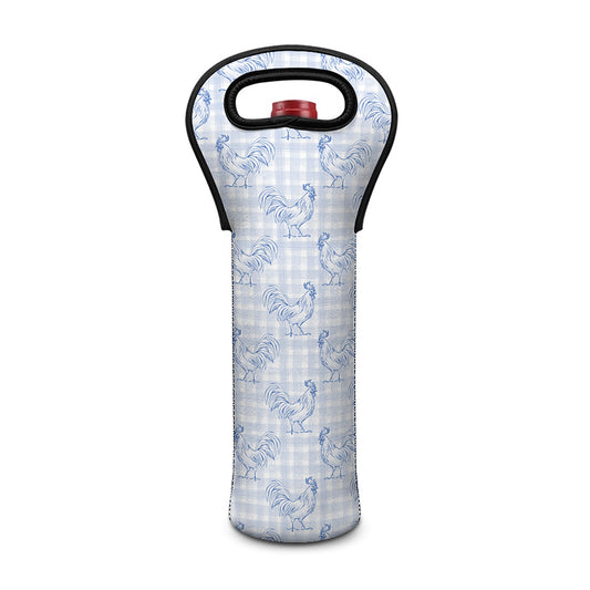 Rooster Plaid Pattern Print Single Neoprene Wine Tote