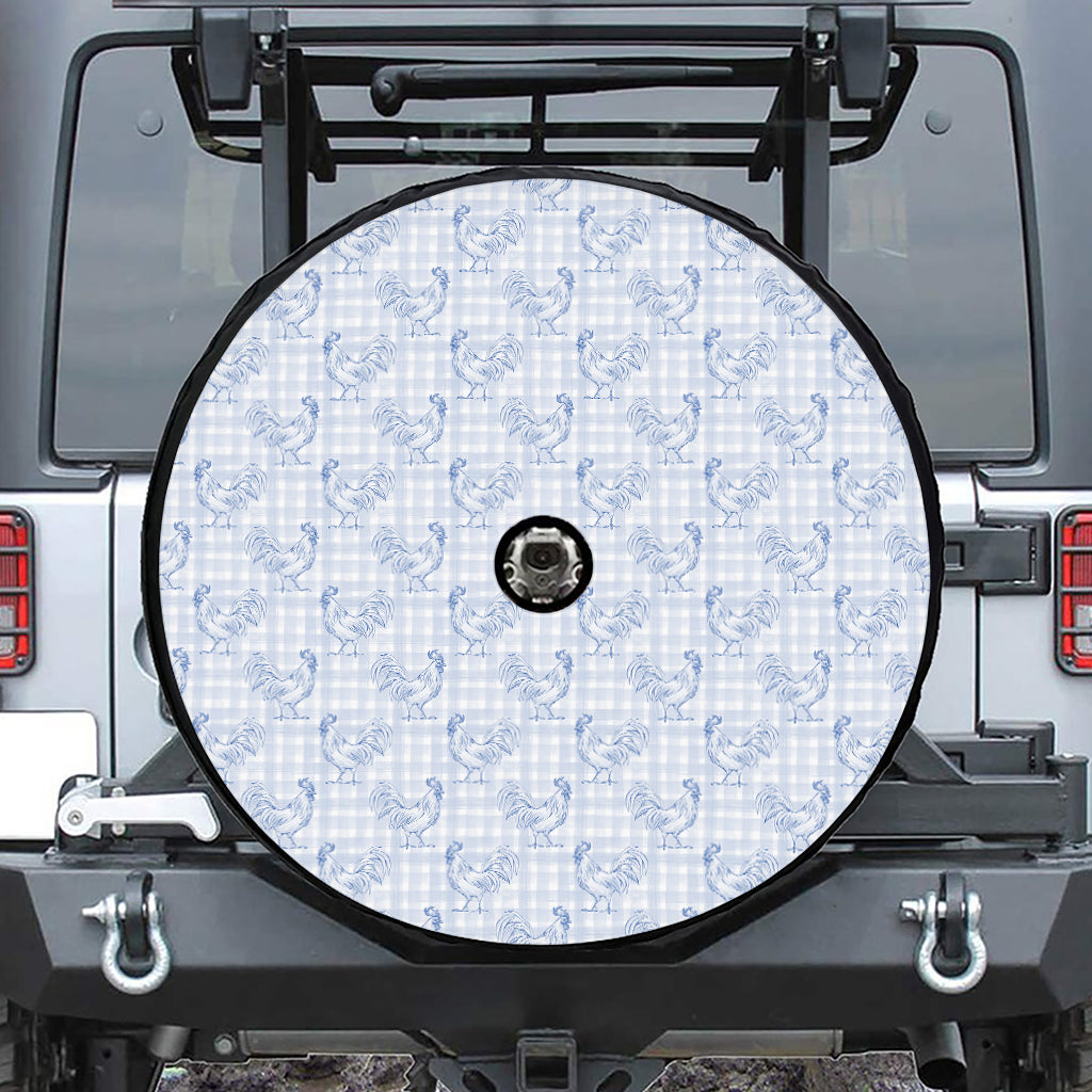 Rooster Plaid Pattern Print Tire Cover With Camera Hole