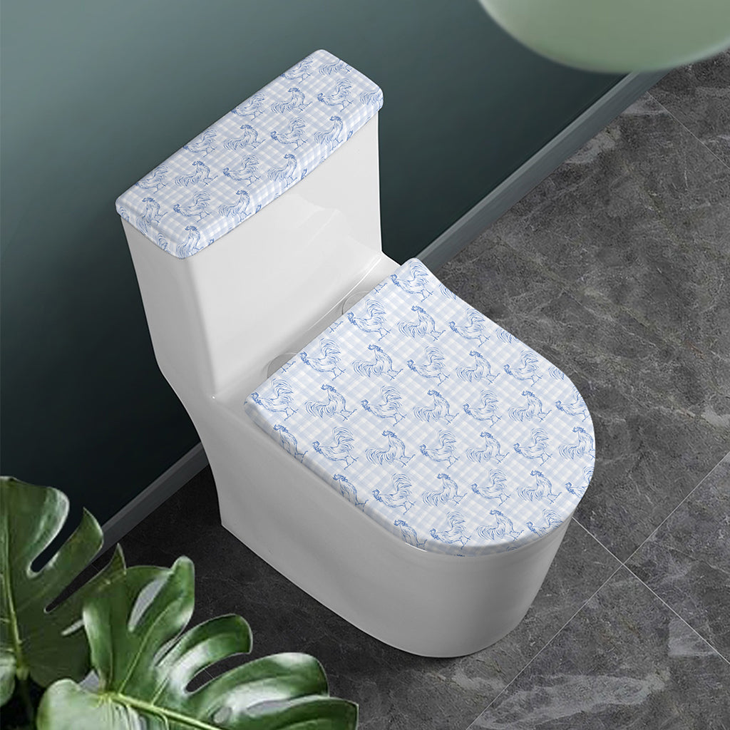 Rooster Plaid Pattern Print Toilet Lid And Tank Cover Set