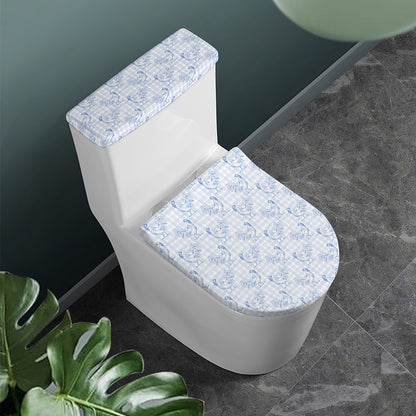 Rooster Plaid Pattern Print Toilet Lid And Tank Cover Set