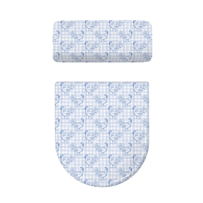 Rooster Plaid Pattern Print Toilet Lid And Tank Cover Set