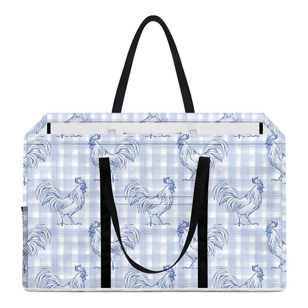 Rooster Plaid Pattern Print Utility Tote Bag