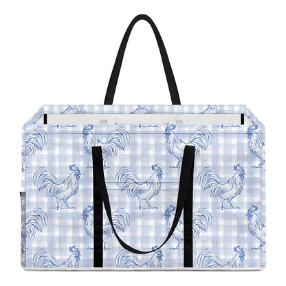 Rooster Plaid Pattern Print Utility Tote Bag
