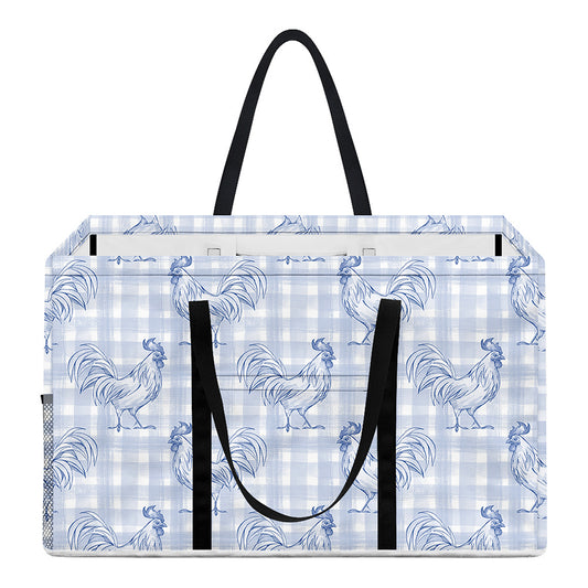 Rooster Plaid Pattern Print Utility Tote Bag