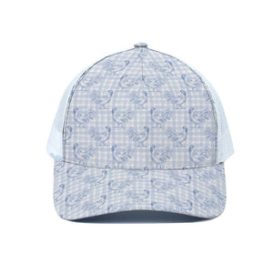 Rooster Plaid Pattern Print White Mesh Trucker Cap