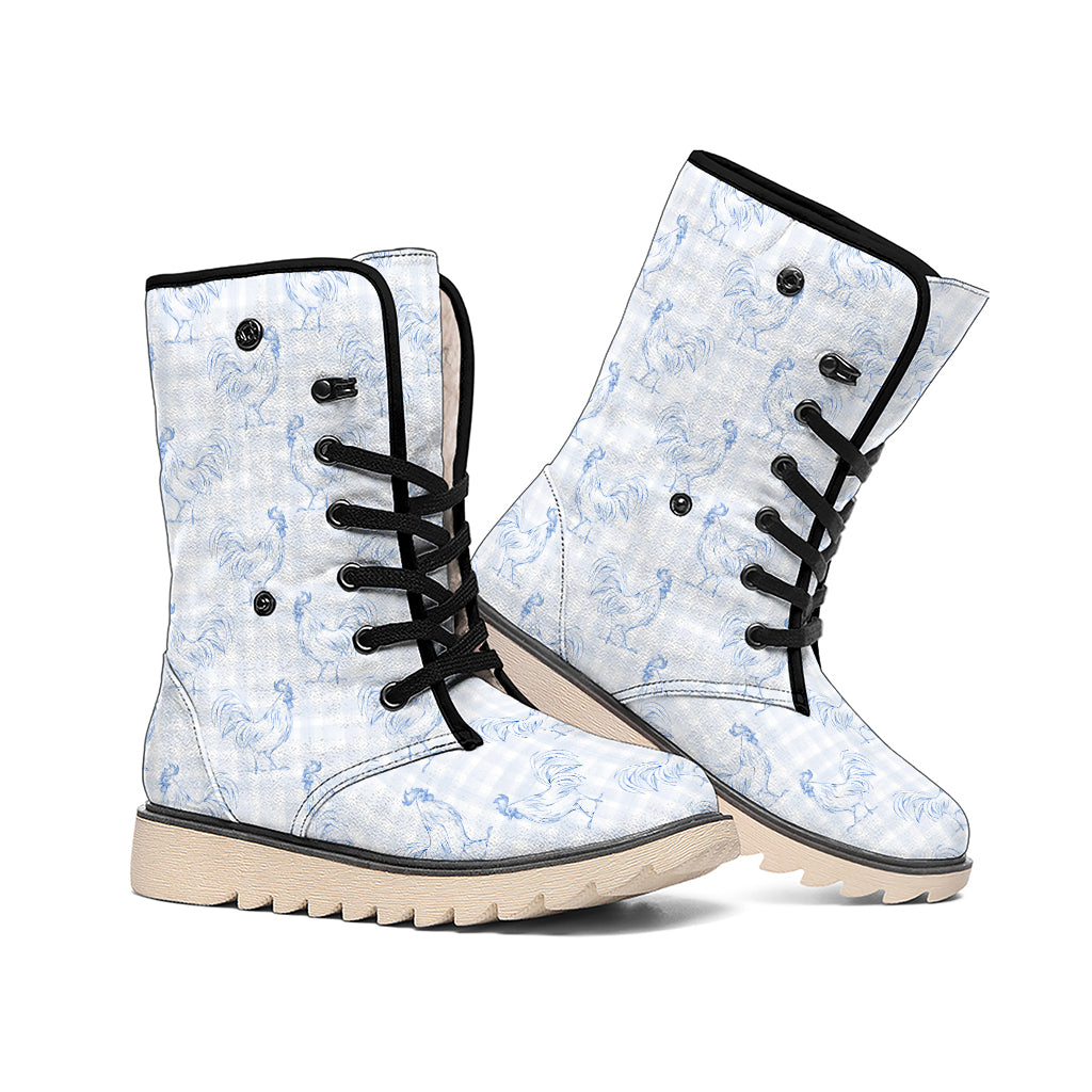 Rooster Plaid Pattern Print Winter Boots