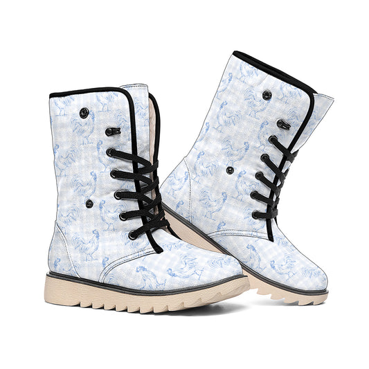 Rooster Plaid Pattern Print Winter Boots