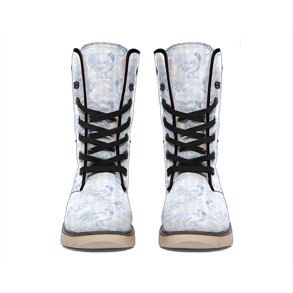 Rooster Plaid Pattern Print Winter Boots
