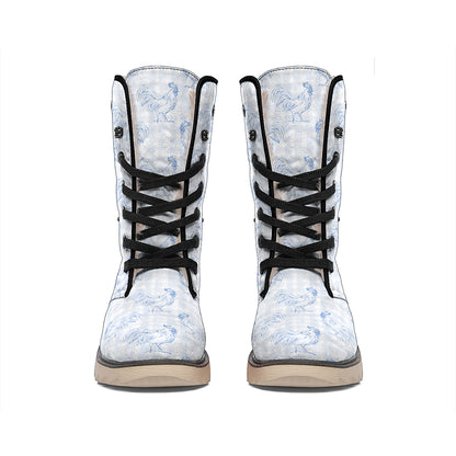 Rooster Plaid Pattern Print Winter Boots