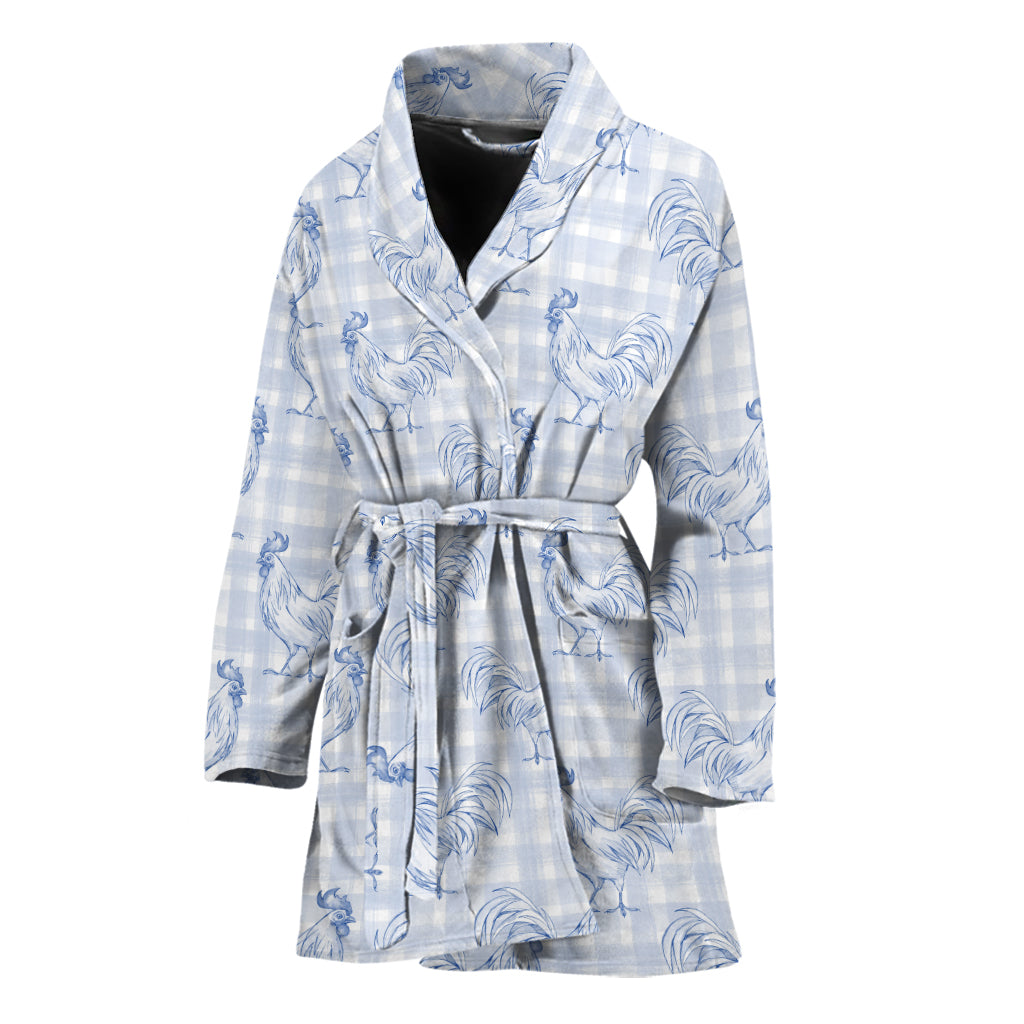 Rooster Plaid Pattern Print Women's Bathrobe