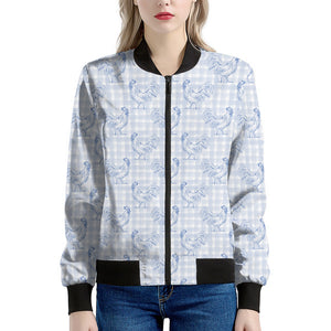 Rooster Plaid Pattern Print Women's Bomber Jacket