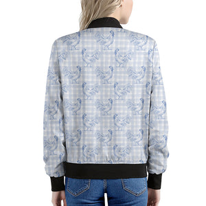 Rooster Plaid Pattern Print Women's Bomber Jacket