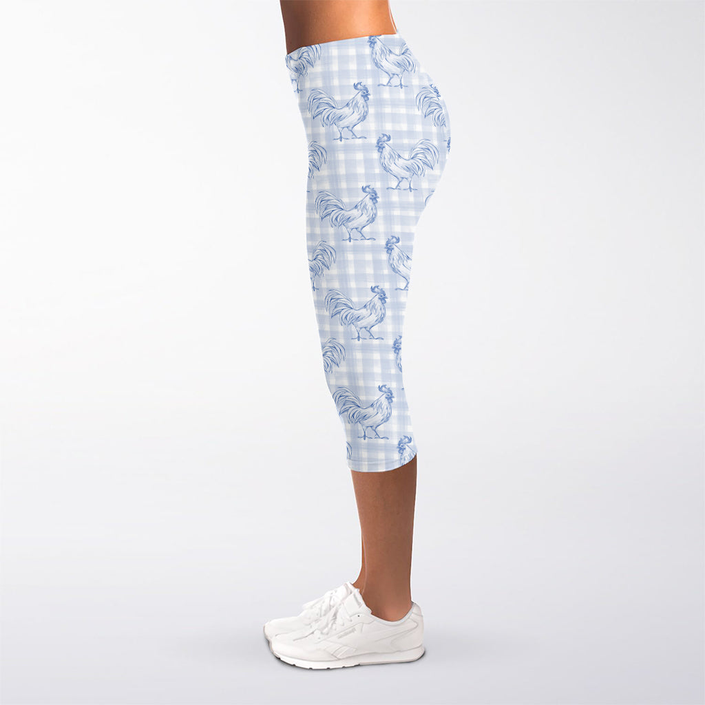 Rooster Plaid Pattern Print Women's Capri Leggings