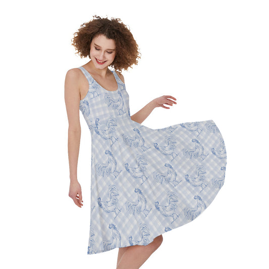 Rooster Plaid Pattern Print Women's Sleeveless Dress