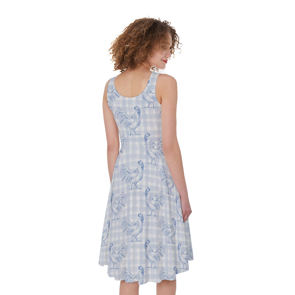 Rooster Plaid Pattern Print Women's Sleeveless Dress